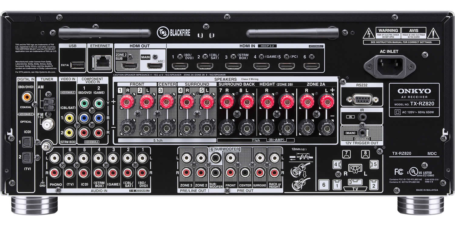 Receiver Onkyo TX-RZ820, 7.2 Canais, Wi-Fi, Bluetooth, AirPlay