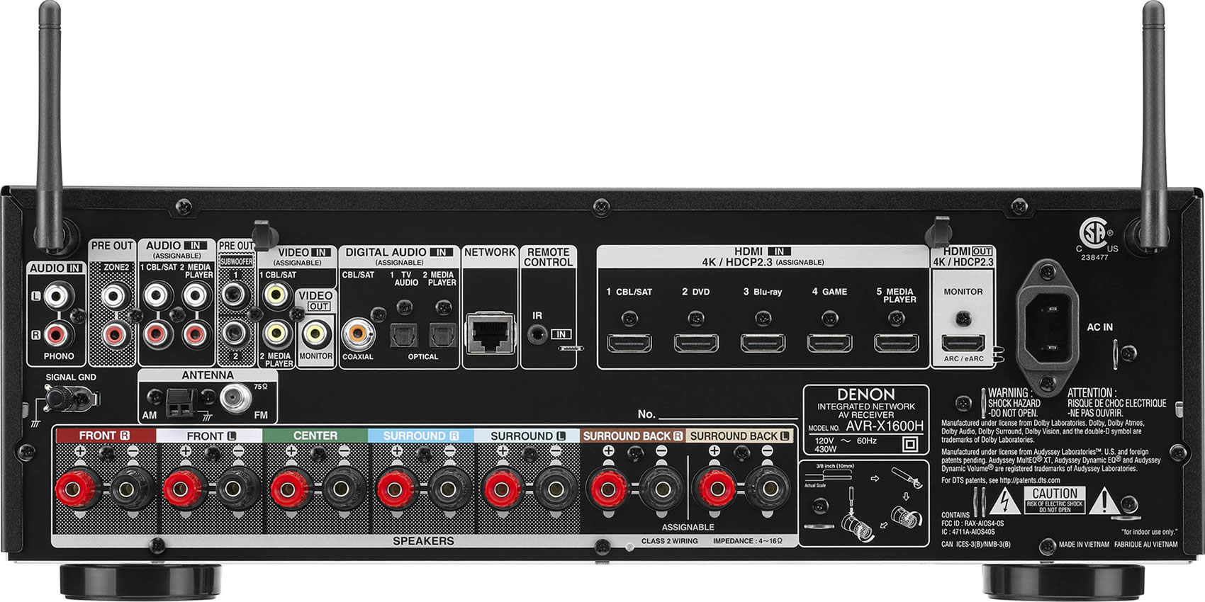 Receiver Denon AVR-X1600H, 7.2 Canais, Network A/V Receiver